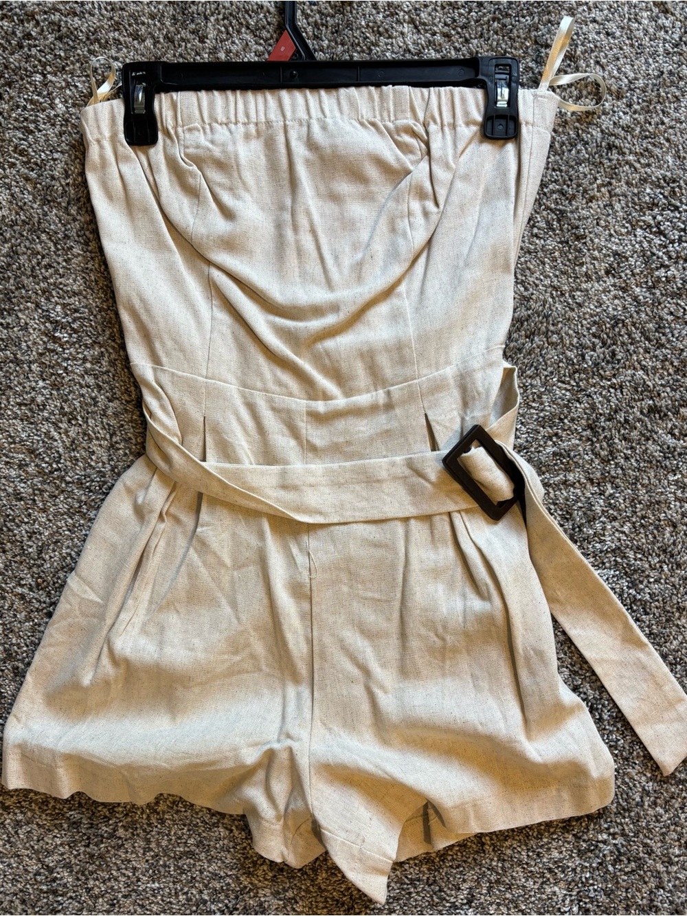 T.J.Maxx Cream Strapless Linen-Blend Romper with Belt